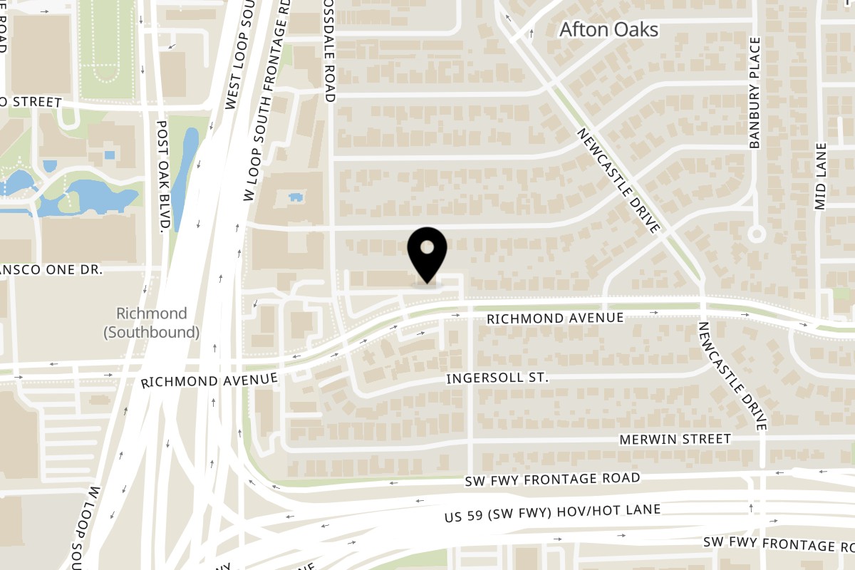 Map showing the location of Bayou City Seafood & Pasta on 4712 Richmond Ave. in Houston